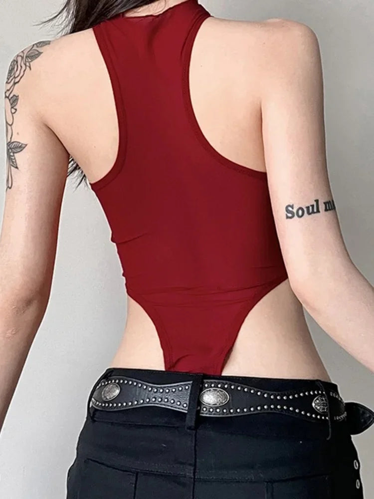 Bodysuit Đỏ Sexy Lưới Trong Suốt - Y2K Nữ Tính - Daisan Mart