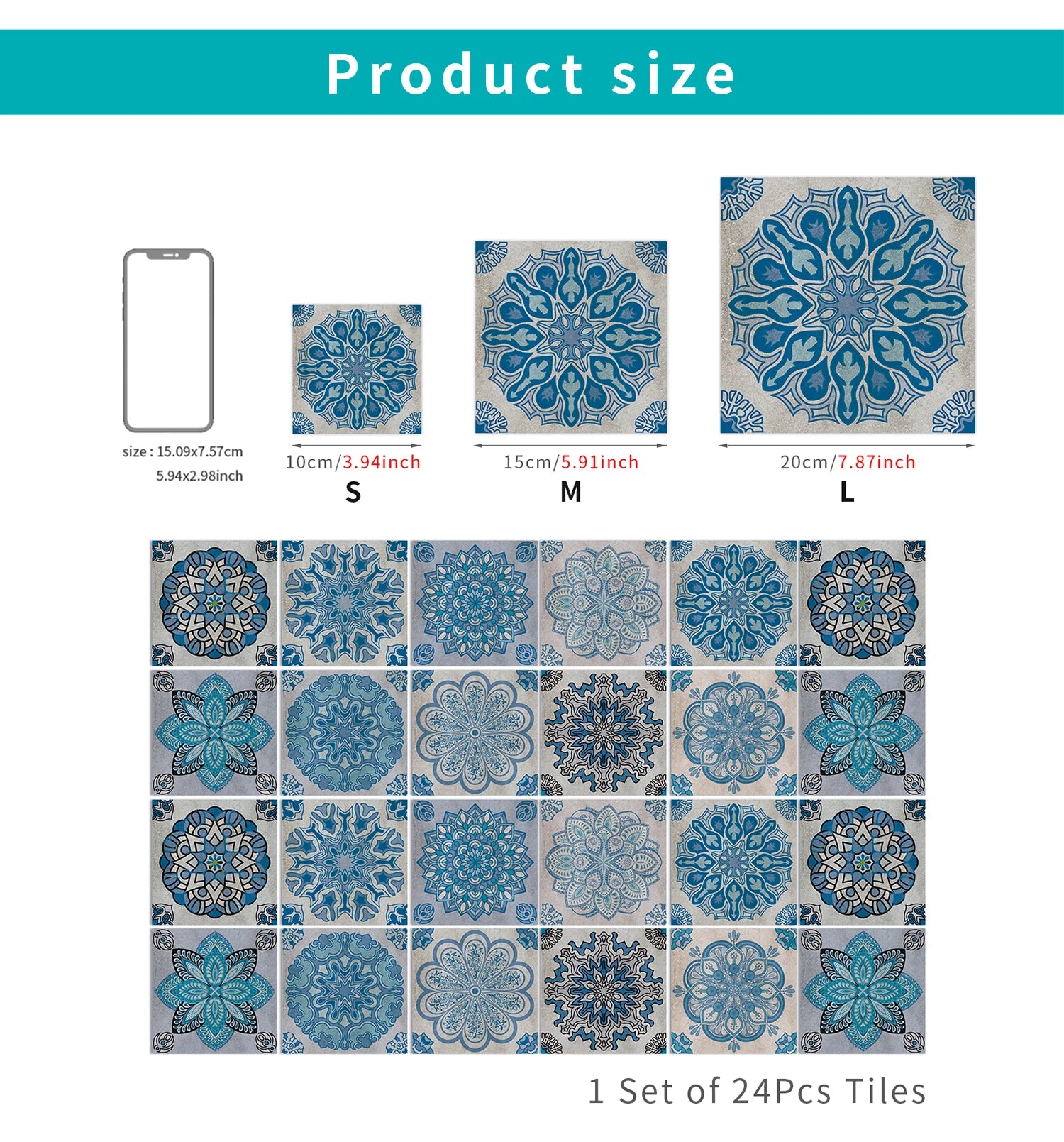24Pcs European retro style Art Tile Wall Stickers With Self Adhesive Removable Bathroom Kitchen Waterproof Pvc Decal Wallpaper