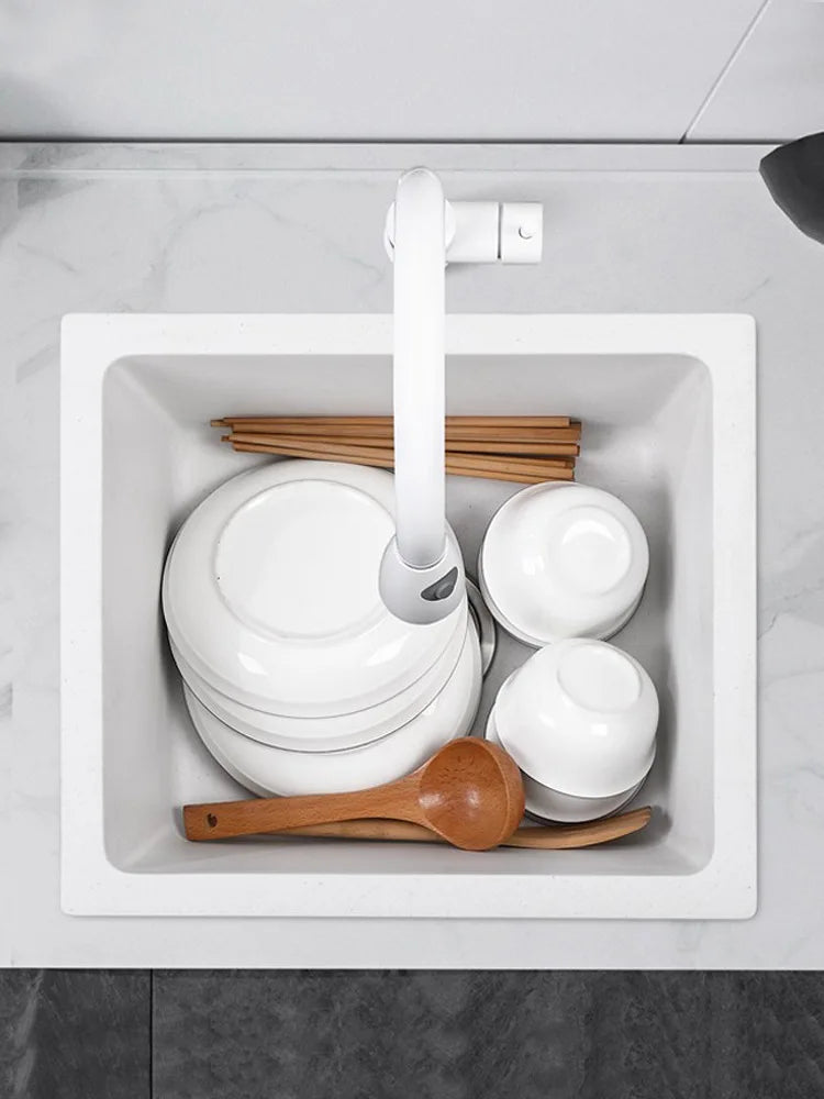 Bar counter square white quartz stone sink size single under counter kitchen vegetable basin - Daisan Mart