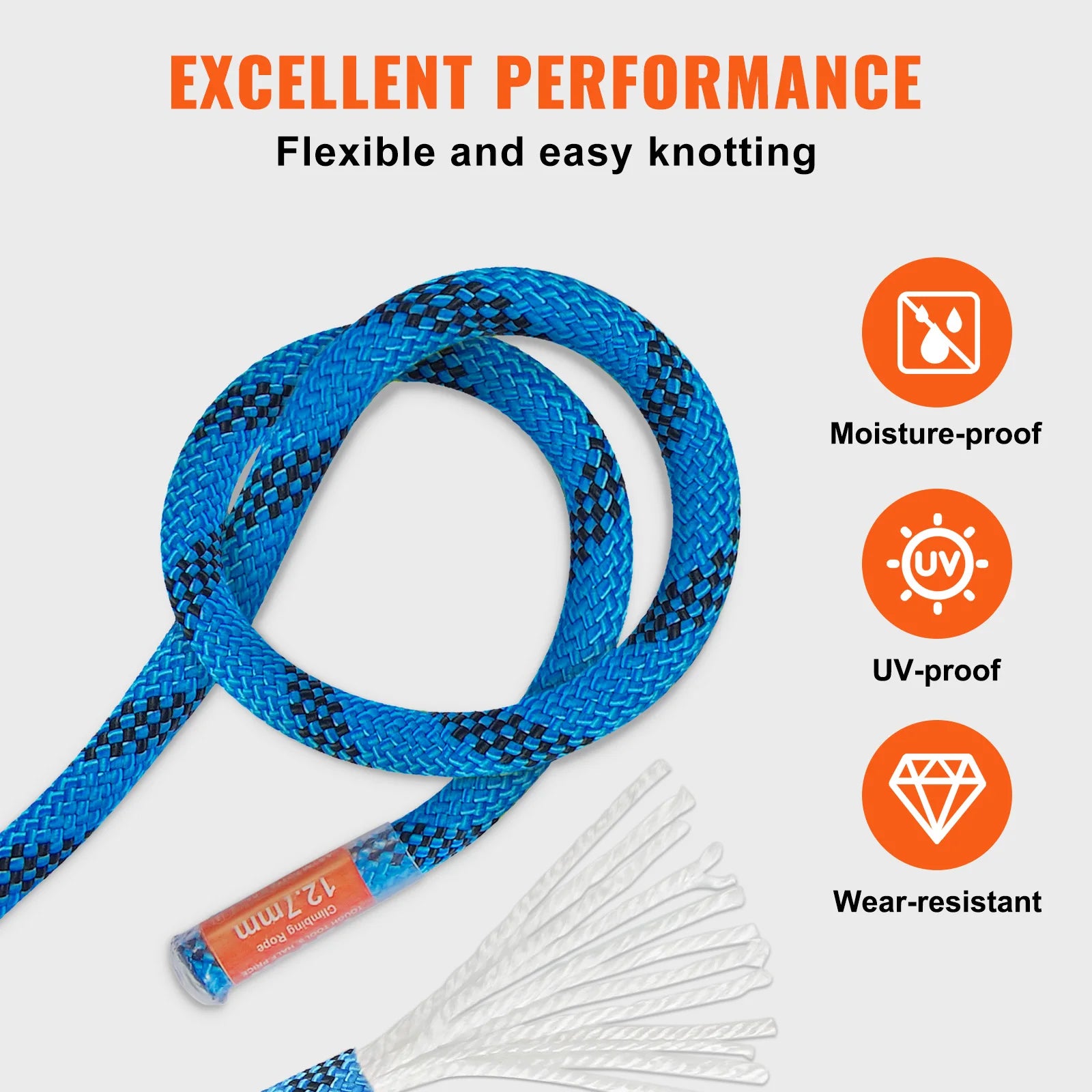 VEVOR 12.7mm Static Climbing Rope - 30KN Durable and Safe