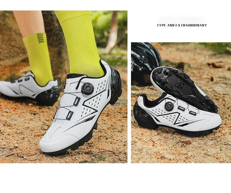 Men's and Women's MTB Racing Cycling Shoes Auto-Lock 2024 White