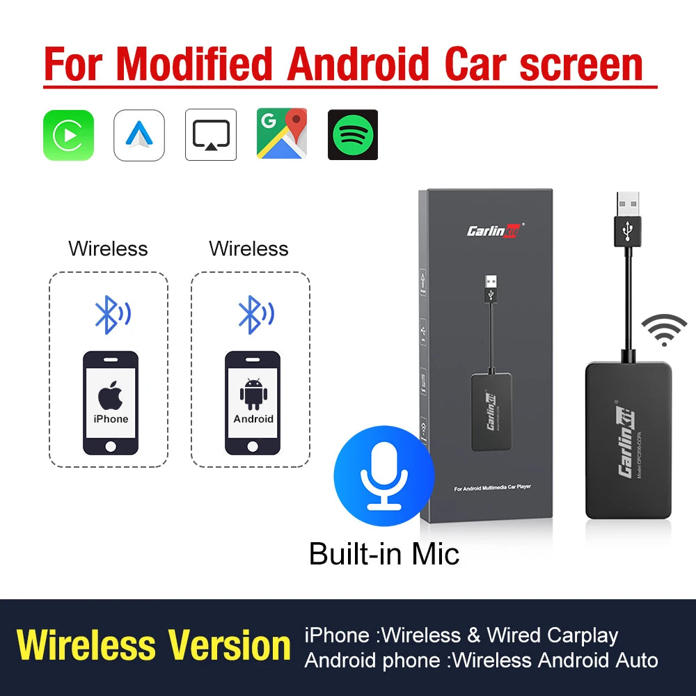 CarlinKit Wred & Wireless Android Auto & CarPlay Dongle Car USB Adapter For Aftermarket Android Car Radio Mirrorlink Split Sceen