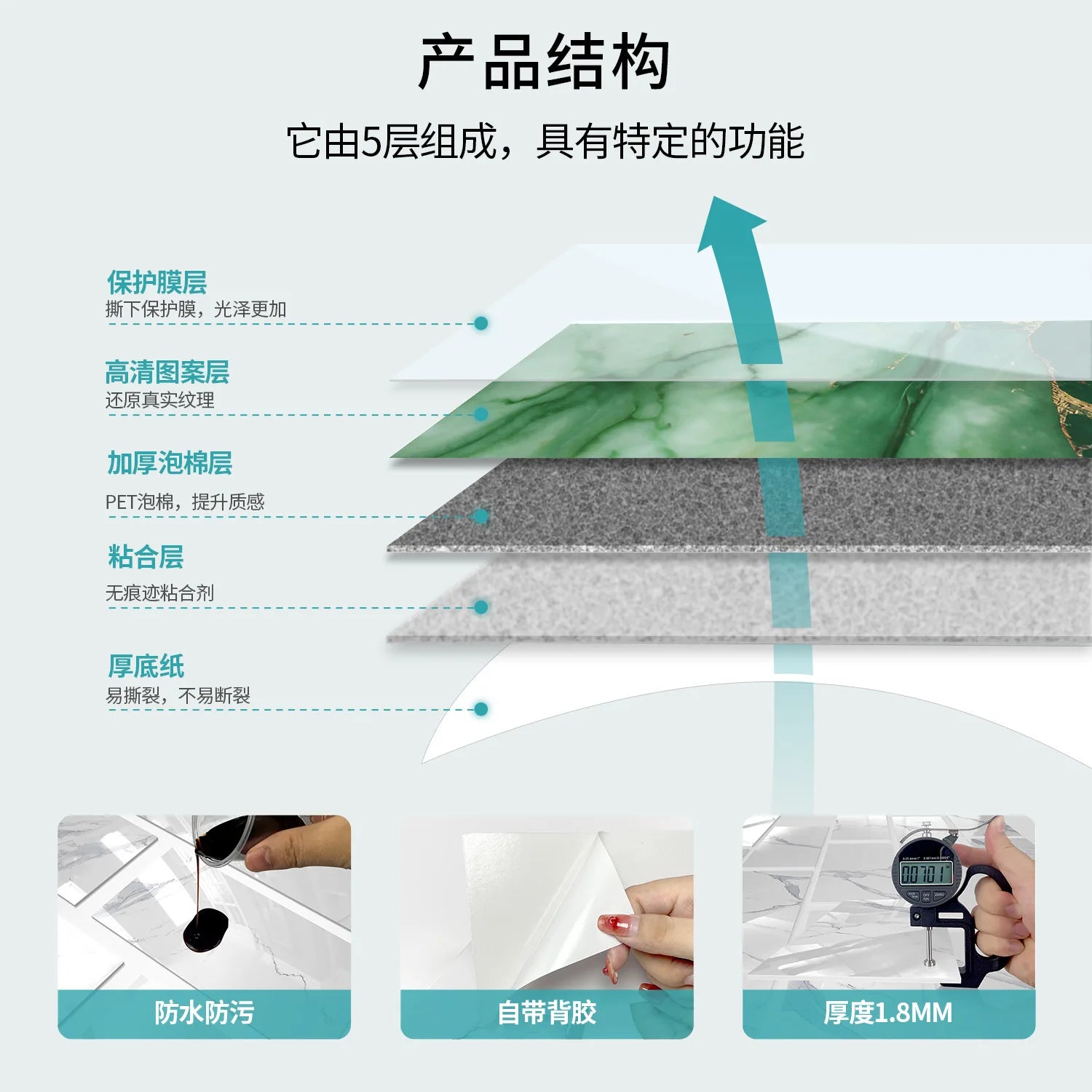 Set of 16 Waterproof Stone Pattern Foam Wall Stickers for Kitchen