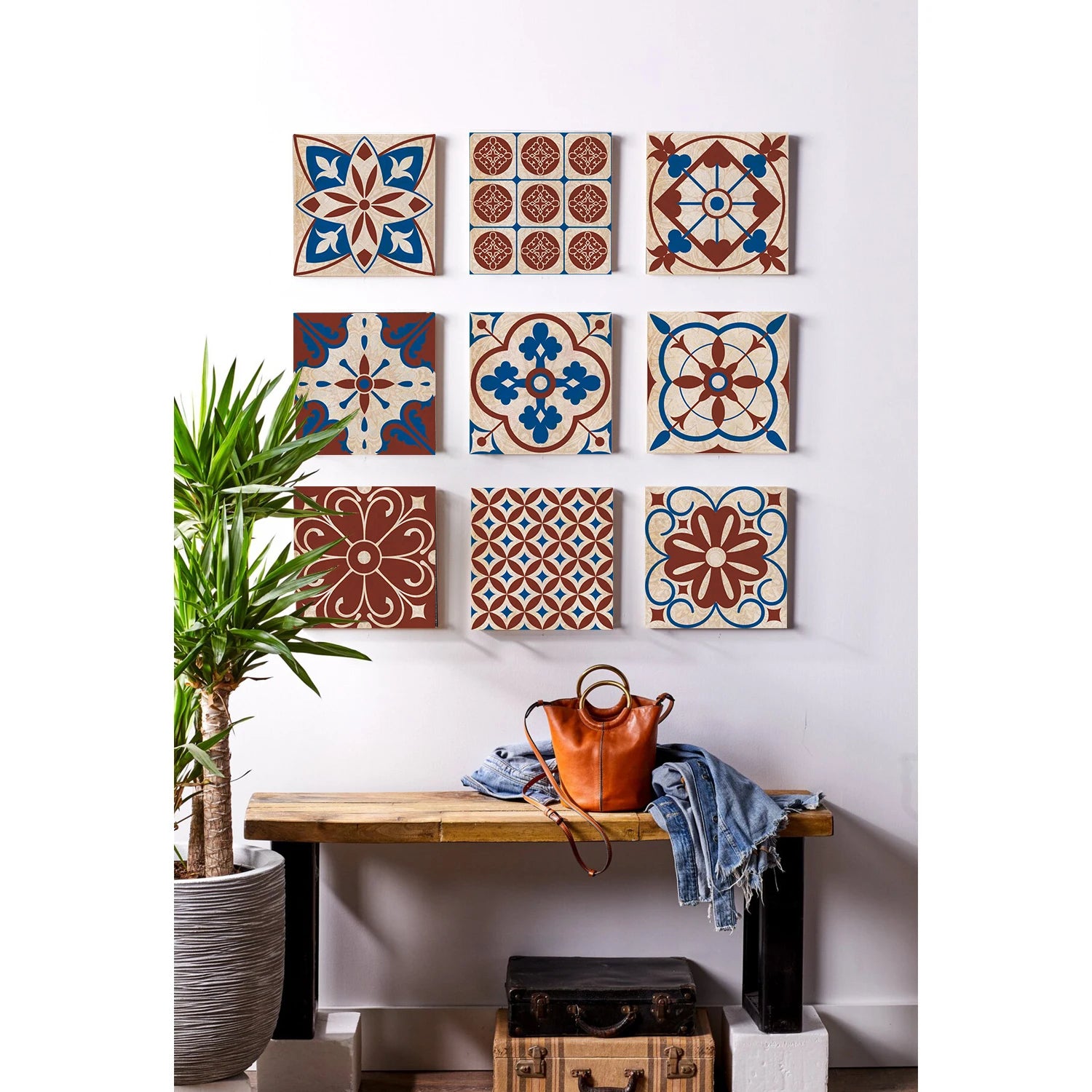 24Pcs European retro style Art Tile Wall Stickers With Self Adhesive Removable Bathroom Kitchen Waterproof Pvc Decal Wallpaper