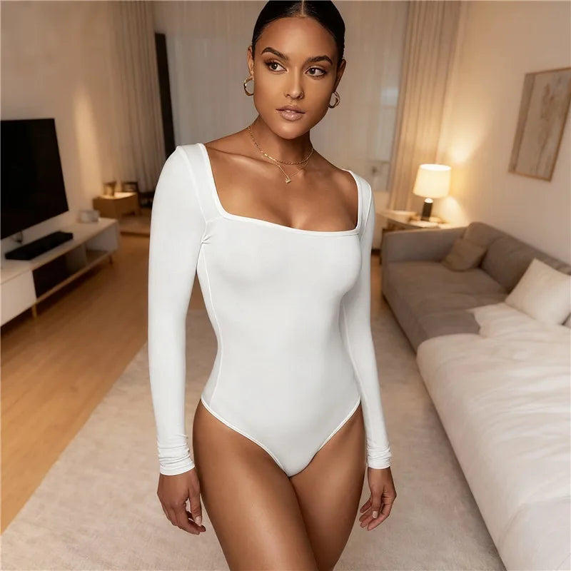 Women's Bodysuit Long Sleeve Square Neck Warm Fur Lining