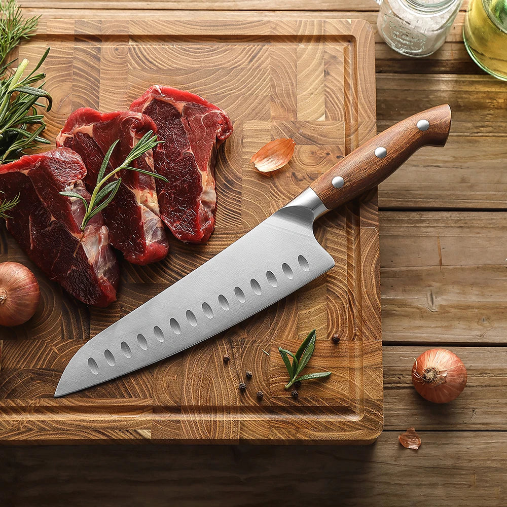 HEZHEN Kitchen Knife 8.1 Steel Blade High Quality Red Wood Handle