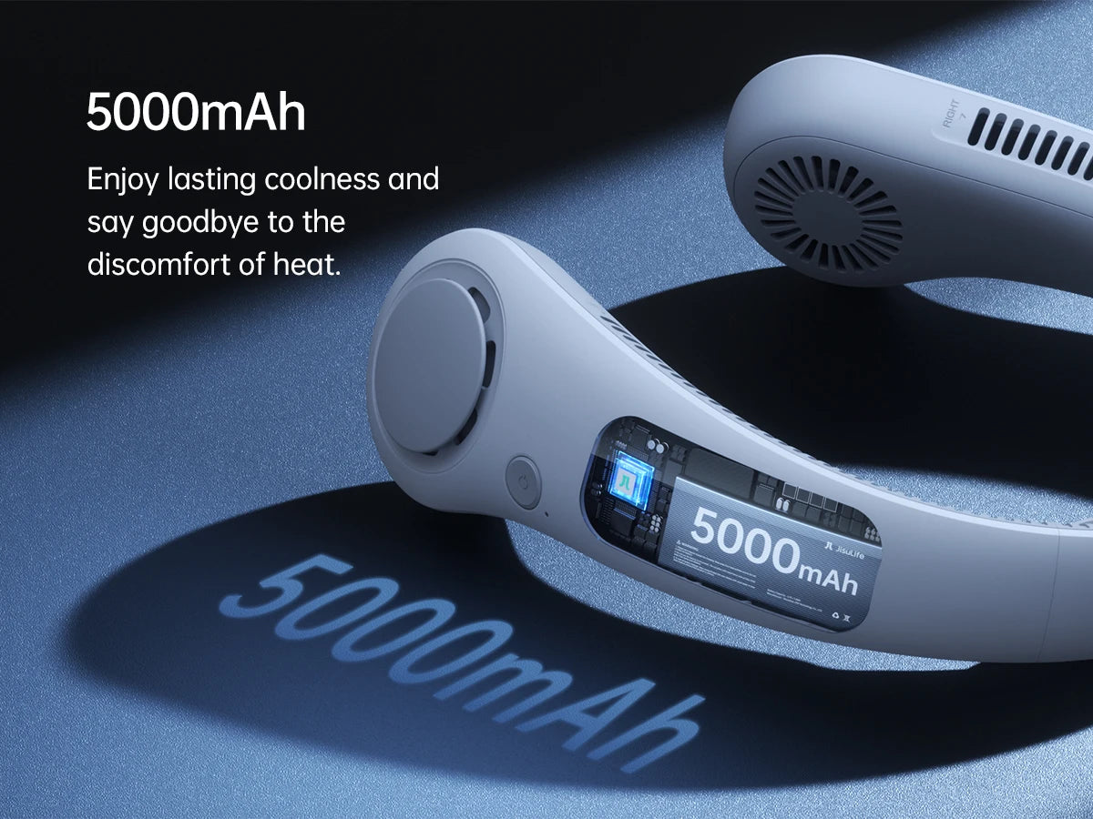 JISULIFE 5000mAh Neck Fan, 5 Speeds, Convenient