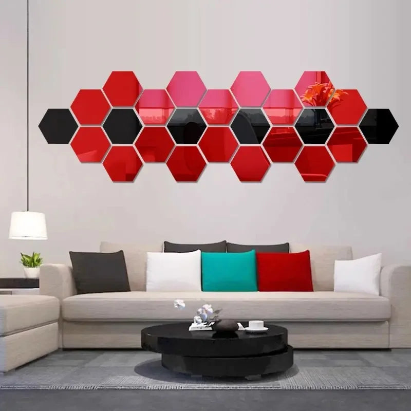 120/6pcs 3D Mirror Wall Sticker Hexagon Acrylic Self Adhesive Mirror Stickers Art Wall Decal Mosaic Tiles DIY Home Bedroom Decor