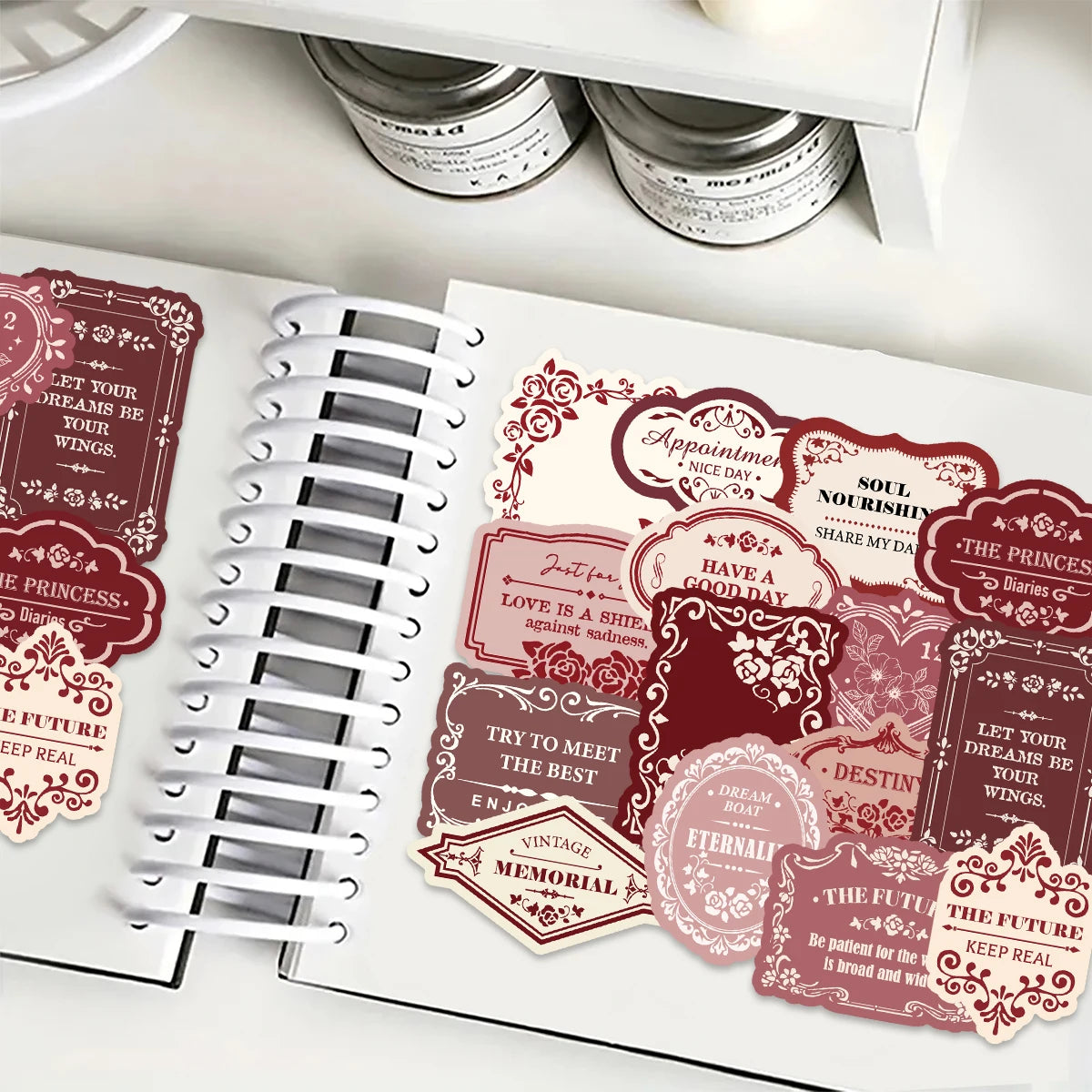 30pcs Rose Red English Label Pattern Stickers for Notebooks, Water Bottles, Suitcases and Mobile Phones, Party Stickers