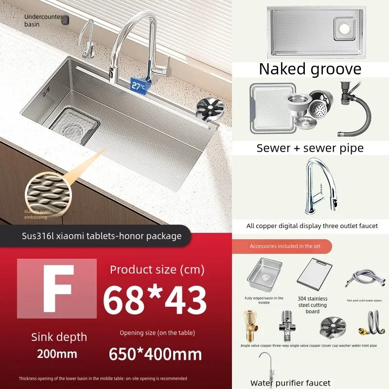 316L Stainless Steels Kitchen Sink Scratch and Grease Resistant Large Single Slot Household Left Right Mount Undermount Basin - Daisan Mart