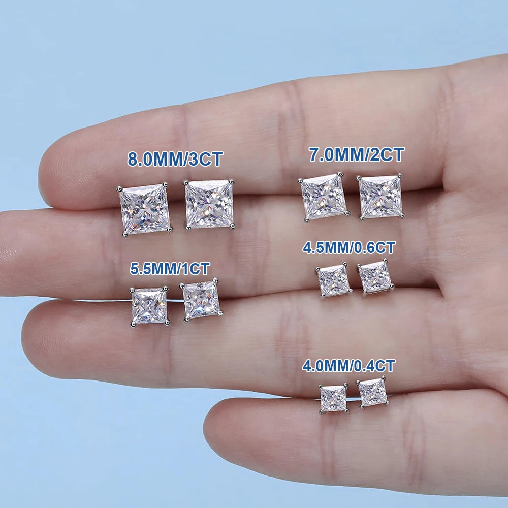 925 Silver Princess Moissanite Sparkling Earrings