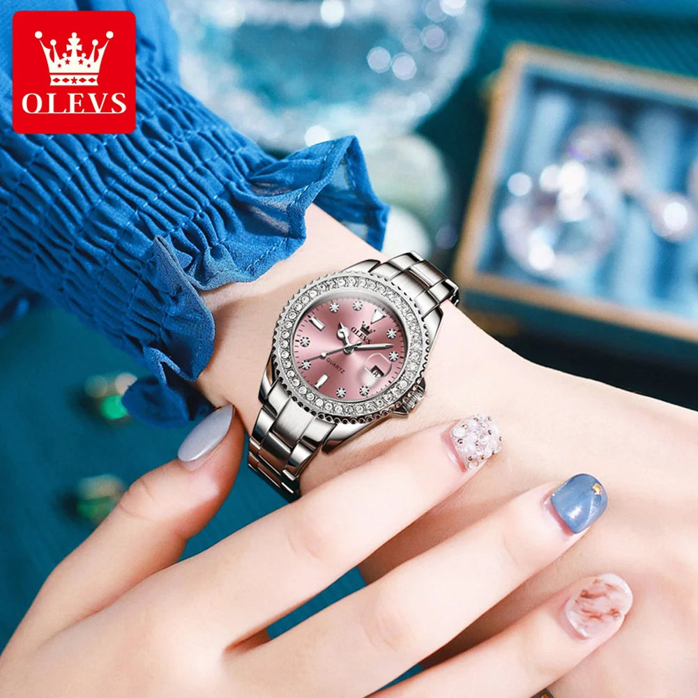 OLEVS 9945 luxury women's watch, studded with stones, date calendar