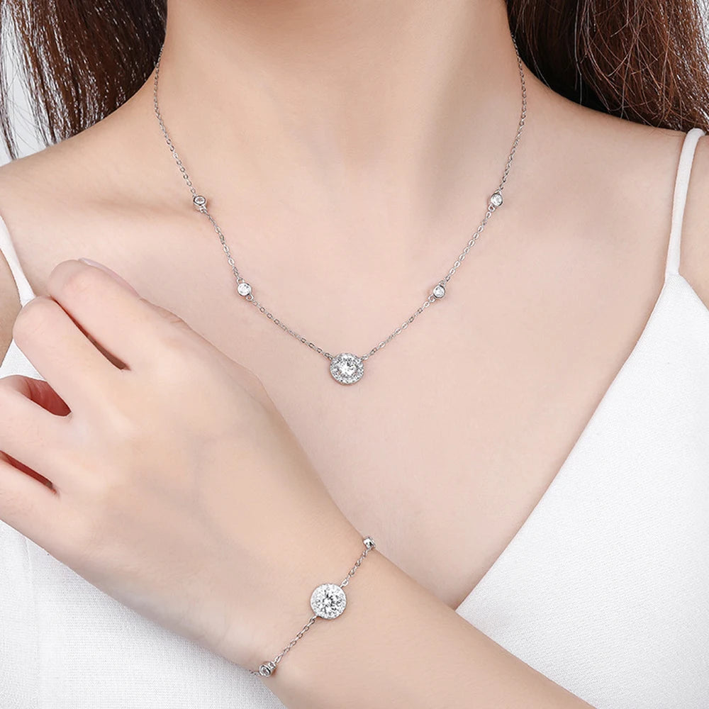 Vòng Cổ Nữ Moissanite 925 Bạc Ý - FEOBUR Sang Trọng