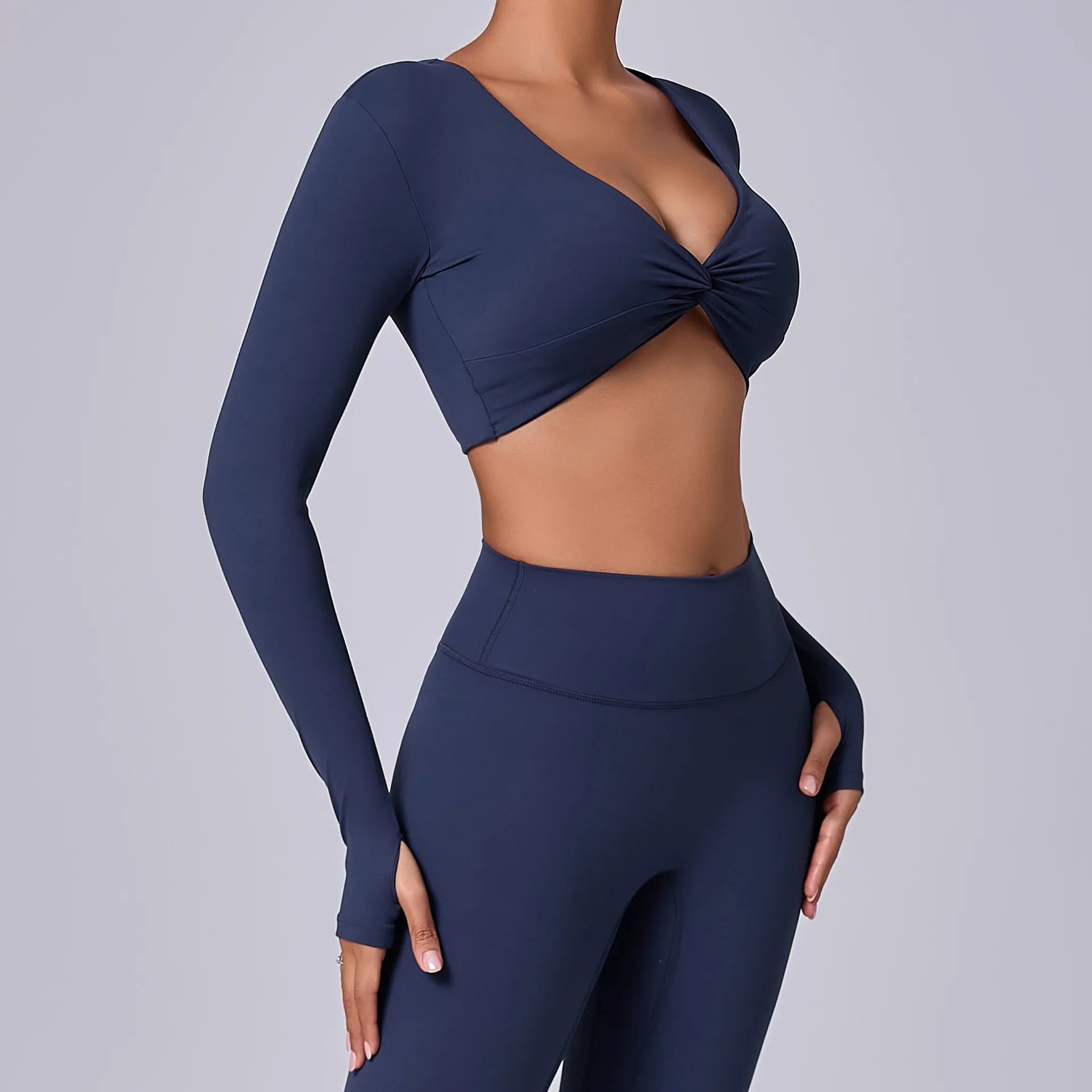 Crop Top Tập Nữ Dài Tay Lỗ Ngón Thể Thao Năng Động - Daisan Mart