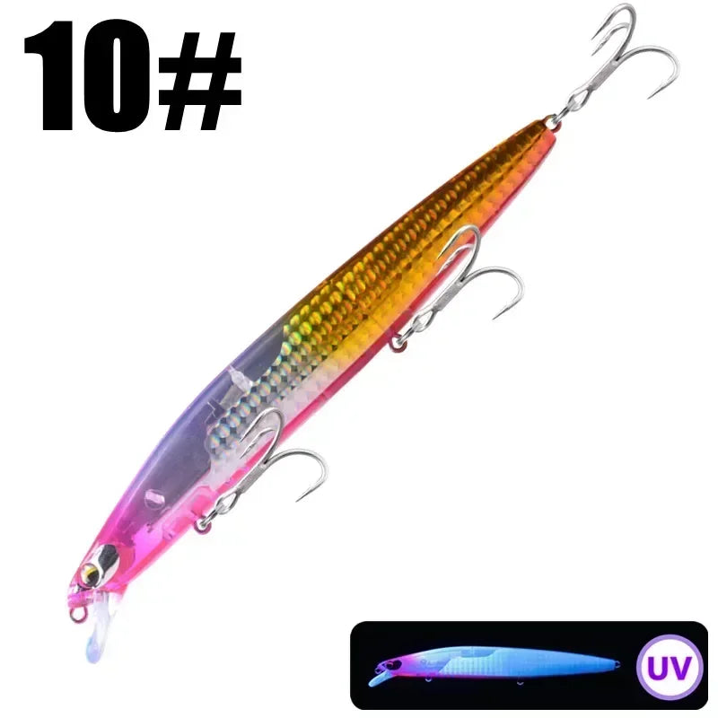 GREENSPIDER New UV 145mm/27g Floating Minnow Long Casting Hard Bait Flash Blade Wobbler Fishing Lure Sea Bass Lure