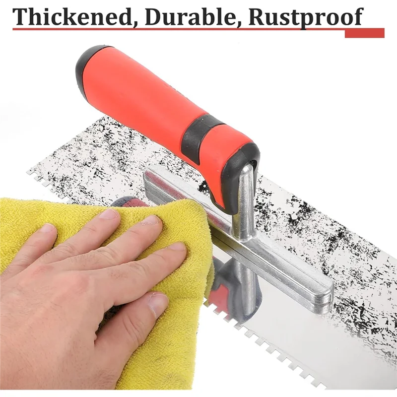 ABJI-For Wall Floor Tile Installation Kits 4-Piece Stainless Steel Trowel Set Square Notched Masonry Hand Tool