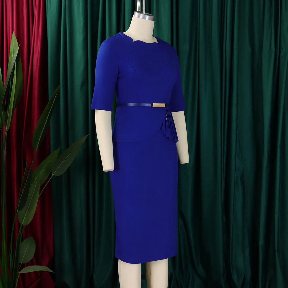 Office Dresses for Ladies 2024 Latest Summer Simple Elegant Half Sleeve Formal Church Dress Women Knee Length Pencil Peplum Dres - Daisan Mart