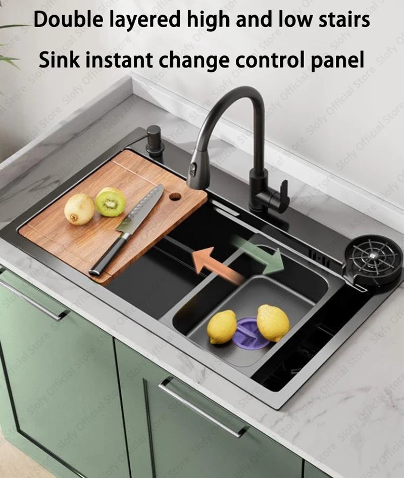 Multifunctional Kitchen Sink Large Capacity Single Bowl Stainless Steel Sink Vegetable Workstation With Faucet Drain Accessories - Daisan Mart