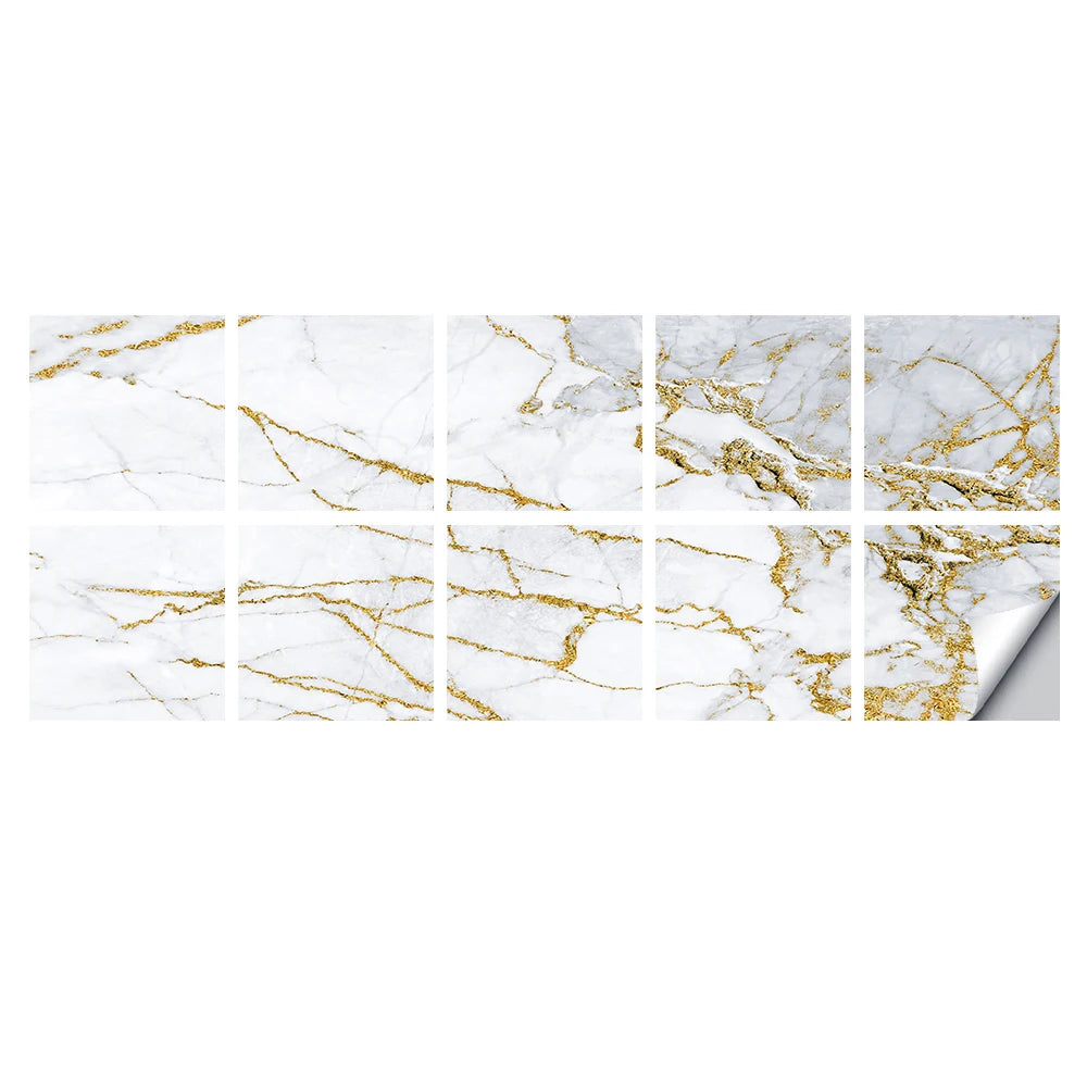 Set of 10 Decorative Oil-Resistant Yellow and White Tile Stickers