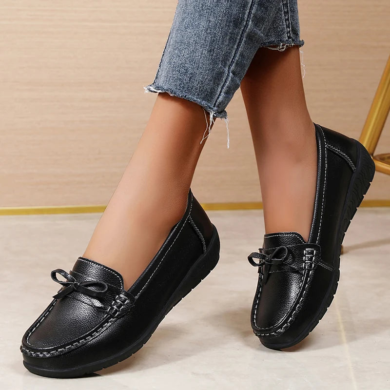 Women's Genuine Leather Loafers - Fashionable, comfortable wedge sole