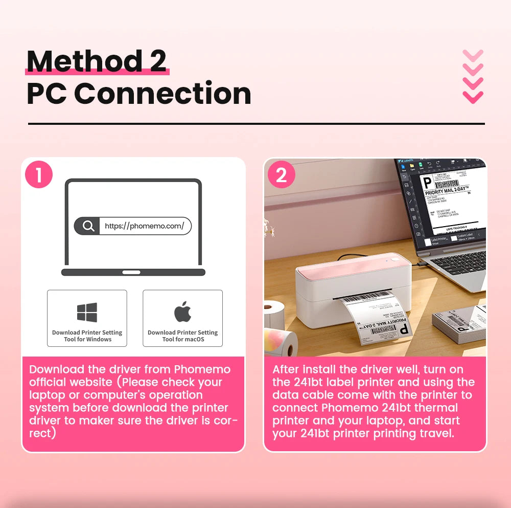 Phomemo 241 Bluetooth Thermal Label Printer Wireless Small Shipping Label Printer 4X6 Compatible with iPhone Android Mac Window - Daisan Mart