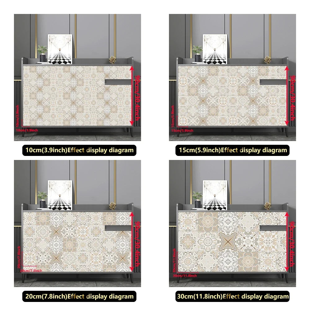 10pcs/set Portuguese Style Tiles Sticker Kitchen Backsplash Oil-proof Cupboard Washbasin Peel &amp; Stick Waterproof Art Wall Decals