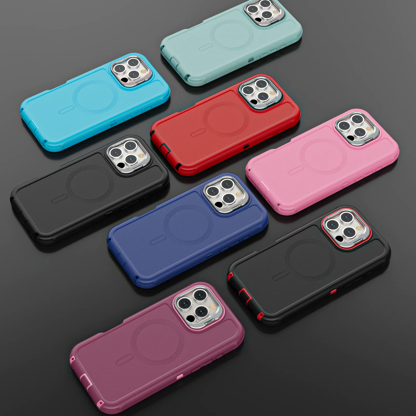3 in 1 Shockproof Heavy Duty Rugged Phone Case For iPhone 16 15 14 13 Pro Max 16 Plus Metal Lens Stand Magnetic Magsafe Cover - Daisan Mart