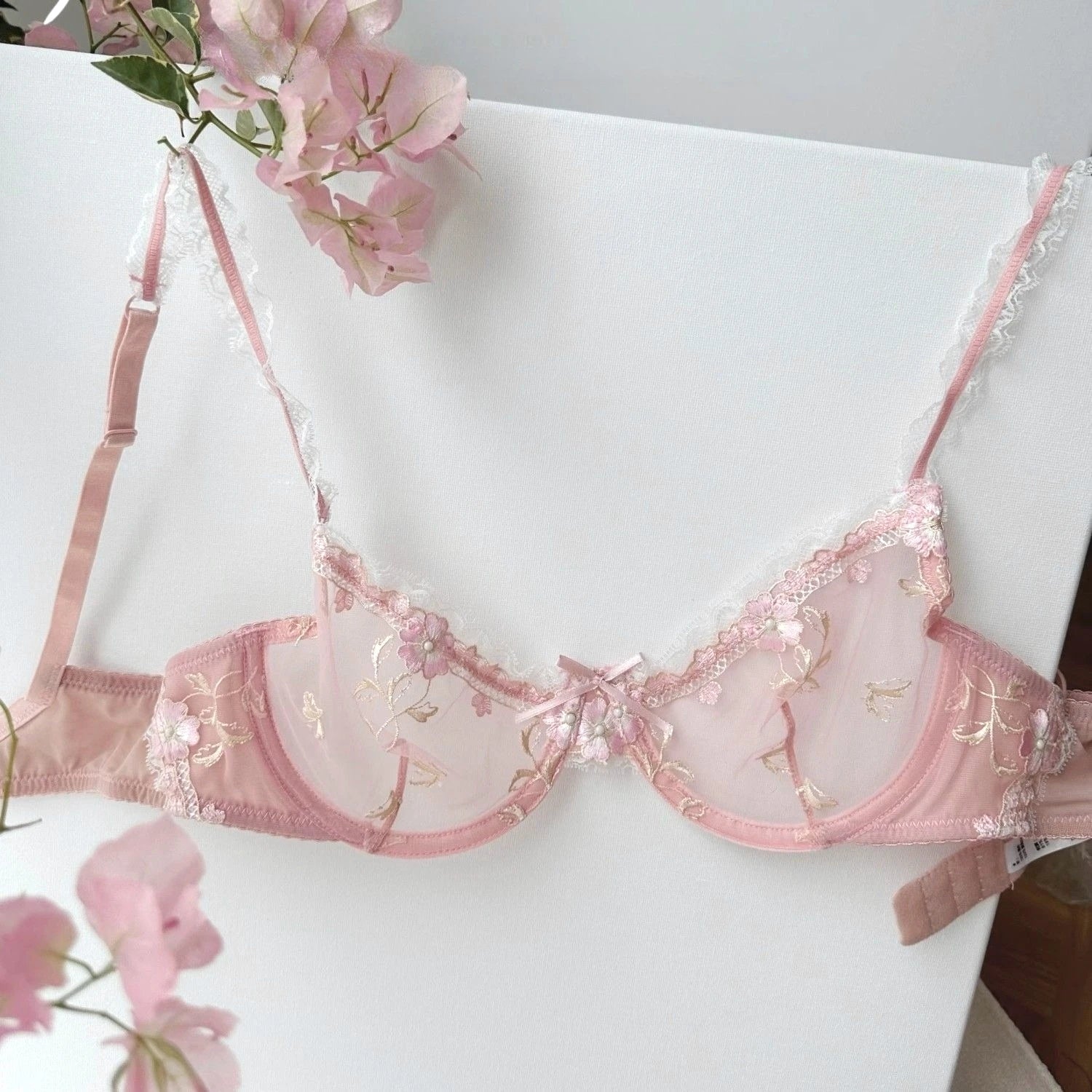 Women's Sexy White French Patterned Sheer Lace Bra