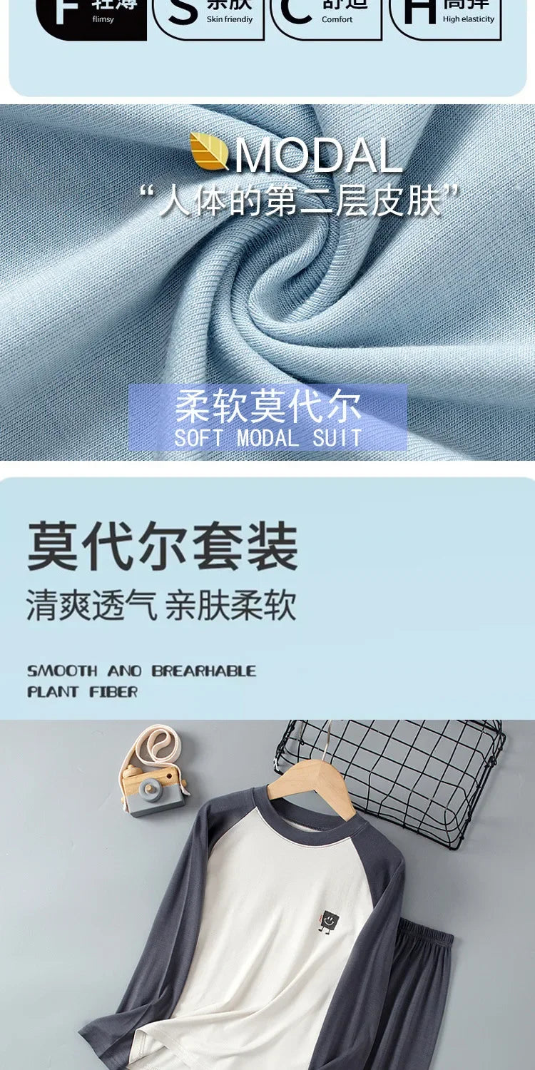 Soft and Cute Modal Fall Winter Children's Pajamas Set