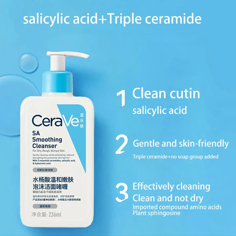 CeraVe SA Cleanser | Salicylic Acid Cleanser with Hyaluronic Acid, Niacinamide &amp; Ceramides BHA Exfoliant for Face |236ml