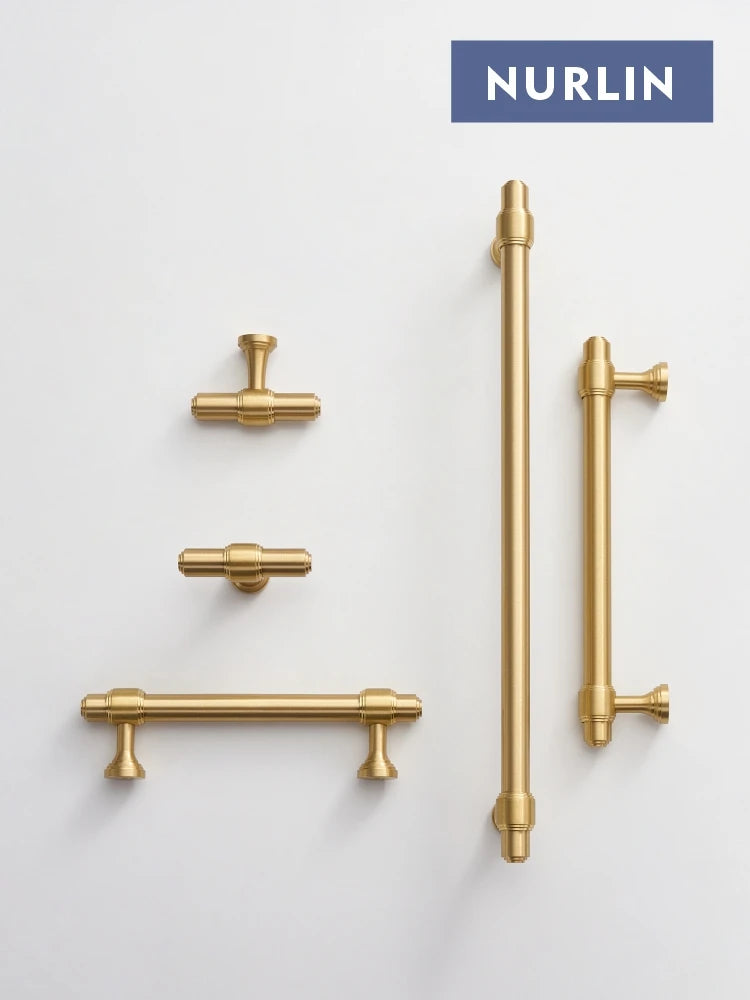 Nurlin Solid Brass French Style Luxury kitchen Cabinet Knobs Wardrobe Drawer Doors Handle Tbar