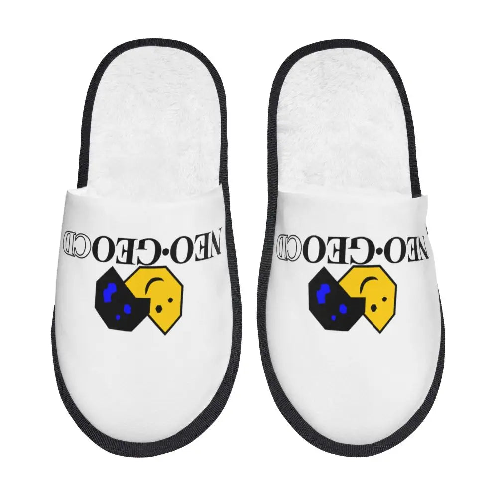 Neo Geo Logo Printed Warm Furry Slippers Gamer Style