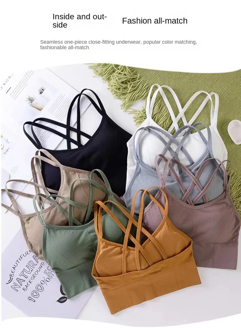 Women's Sexy Cross Back Sports Yoga Bra with Chest Pad