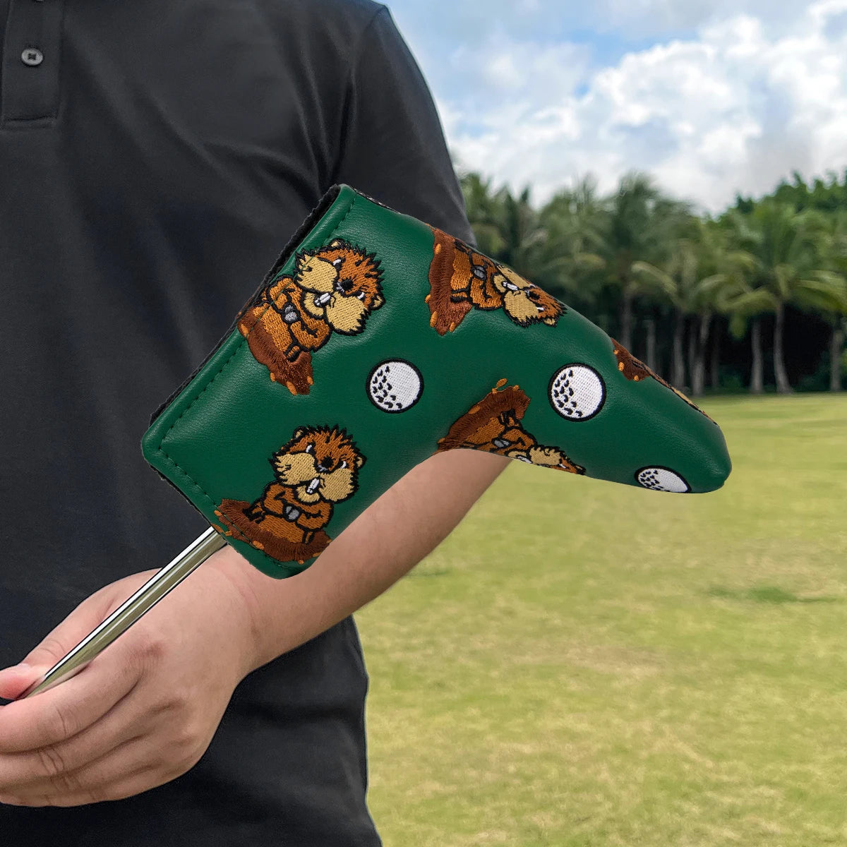Groundhog Premium Embroidered Green Leather Golf Club Cover