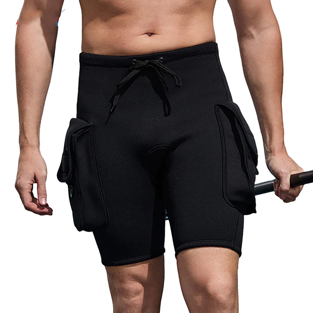3mm Neoprene Wetsuit Tech Shorts Keep Warm Unisex Wetsuit Cargo Shorts D-Ring Buckle Leak Hole for Diving Equipment Accessories