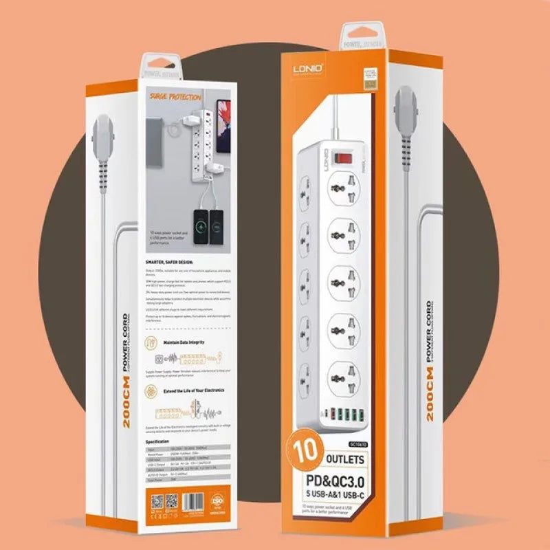 Ổ Cắm Đa Năng 10 Lỗ 4 USB 1 Cổng Sạc Nhanh Type C