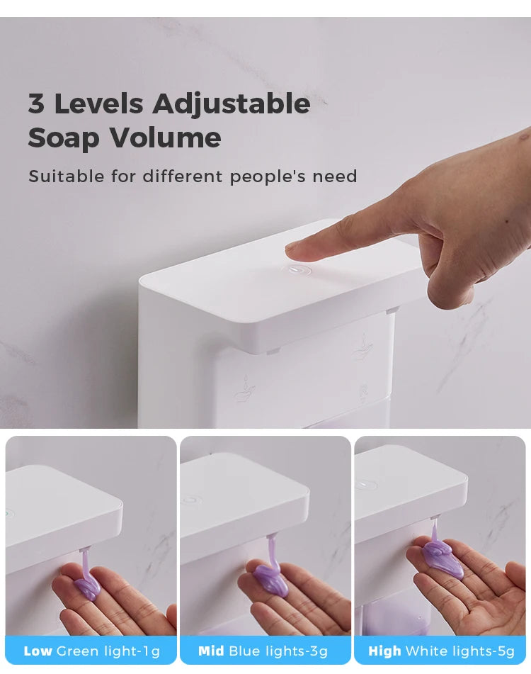 600ml Automatic Foam Soap Dispenser Double-Head Touchless Rechargeable 3-Level Adjustable Induction Sensor for Kitchen Bathroom