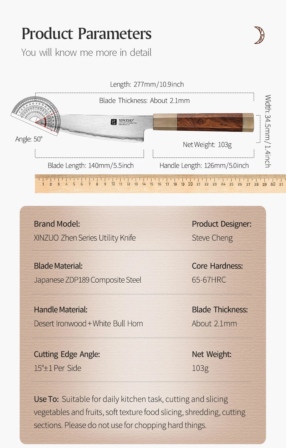Dao Nhà Bếp XINZUO 5.5 Lưỡi Thép Nhật ZDP189 Cao Cấp