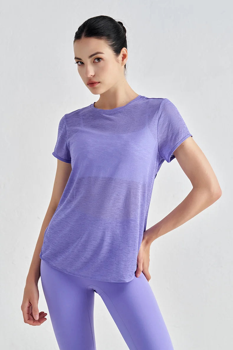 Áo Tập Gym Nữ Nylon Thoáng Mát Lưng Rỗng Ngắn Tay - Daisan Mart