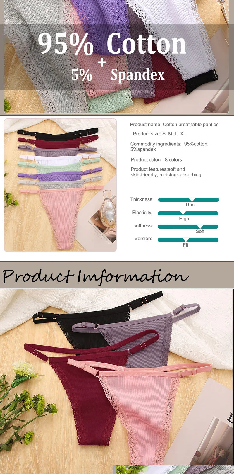 Combo of 5 Sexy Cotton Women's Underwear with Belt