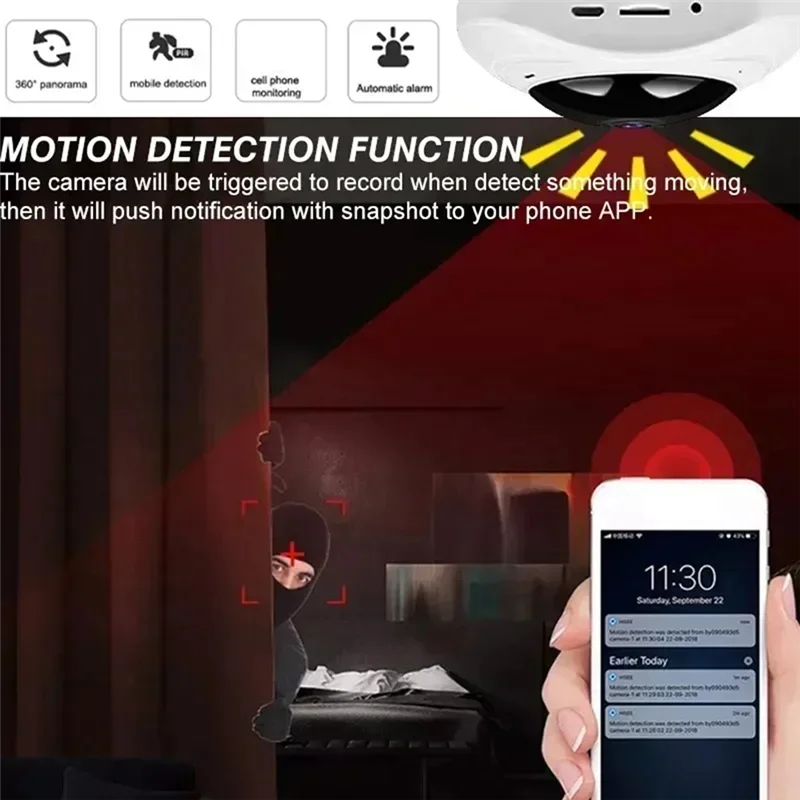 SUNRI-CCTV 360° Wifi Camera Panoramic Surveillance HD 1080P