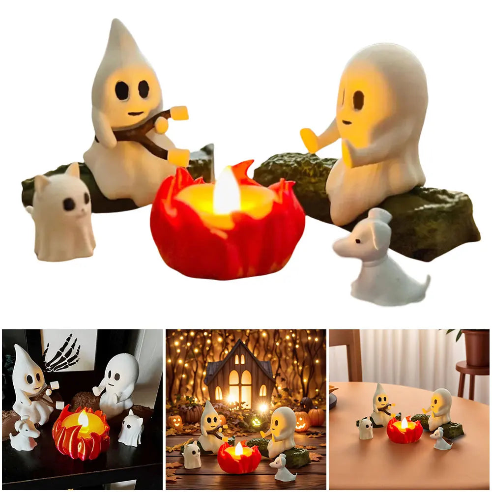 3D LED Ghost Campfire Lamp Cute Halloween Decoration