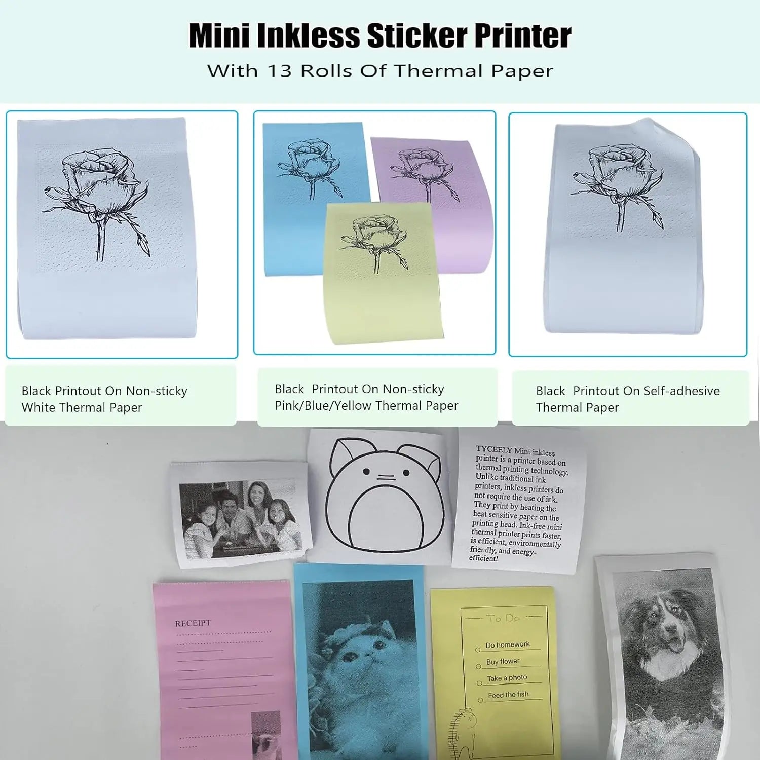 Mini Inkless Sticker Printer HD Thermal Sticky Note Print Pod Sticker Maker Portable Bluetooth Pocket Printer for Notes DIY - Daisan Mart