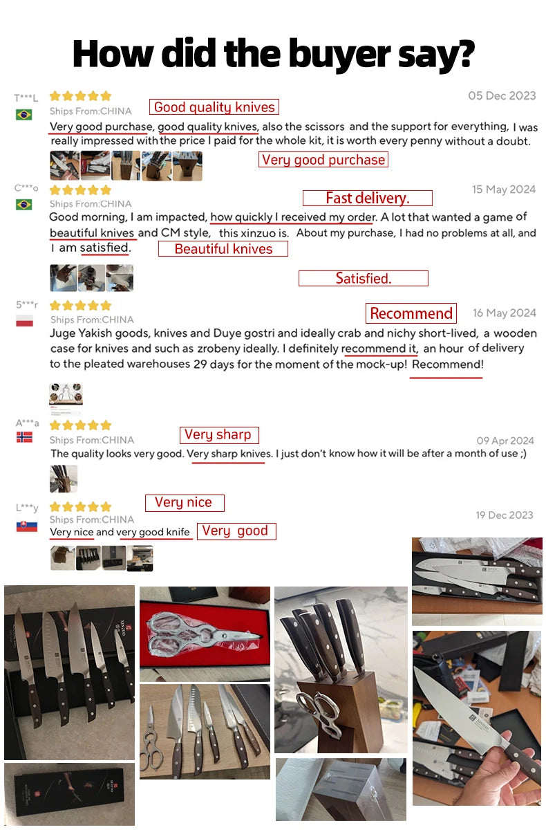 Bộ Dao Bếp Đa Năng XINZUO 7 Món Thép Đức 1.4116