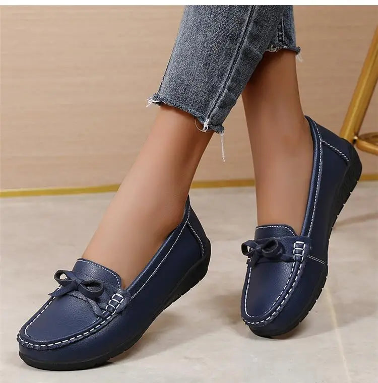 Women's Genuine Leather Loafers - Fashionable, comfortable wedge sole
