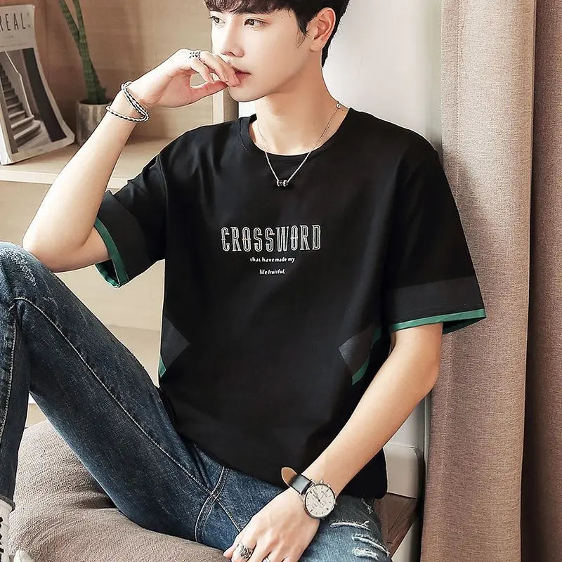 Men's Quick Dry Vintage Letter Korean Style T-Shirt