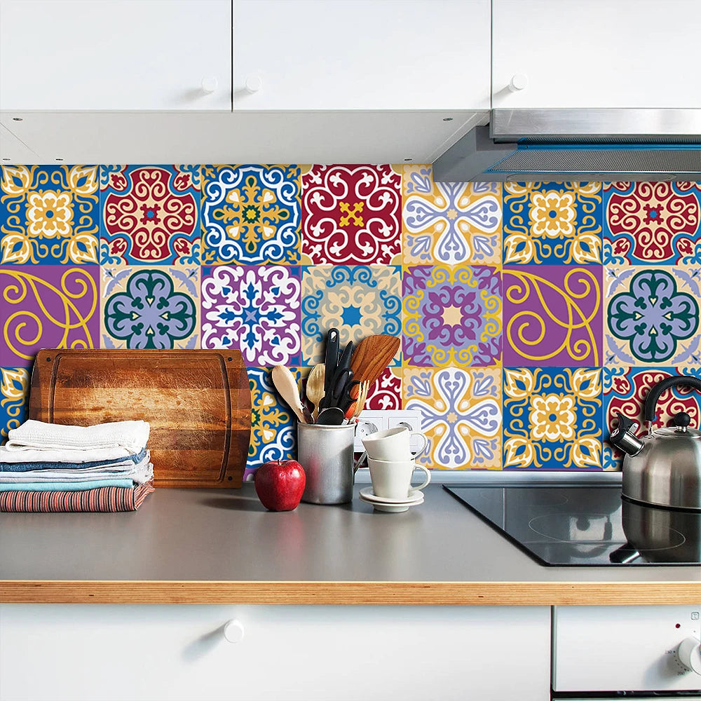 10pcs Blue &amp; Gray Matte Surface Wall Sticker Film For Tiles /Ground in Kitchen Backsplash Floor PVC Art Wallpaper Peel &amp; Stick