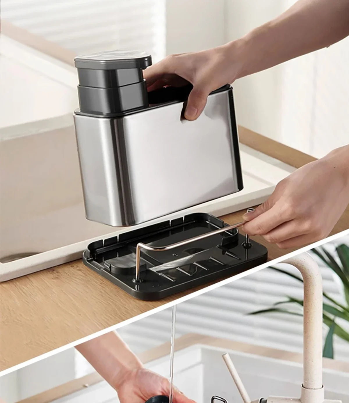 3-in-1 Stainless Steel Dishwashing Liquid Rack, Compact and Convenient for the Kitchen