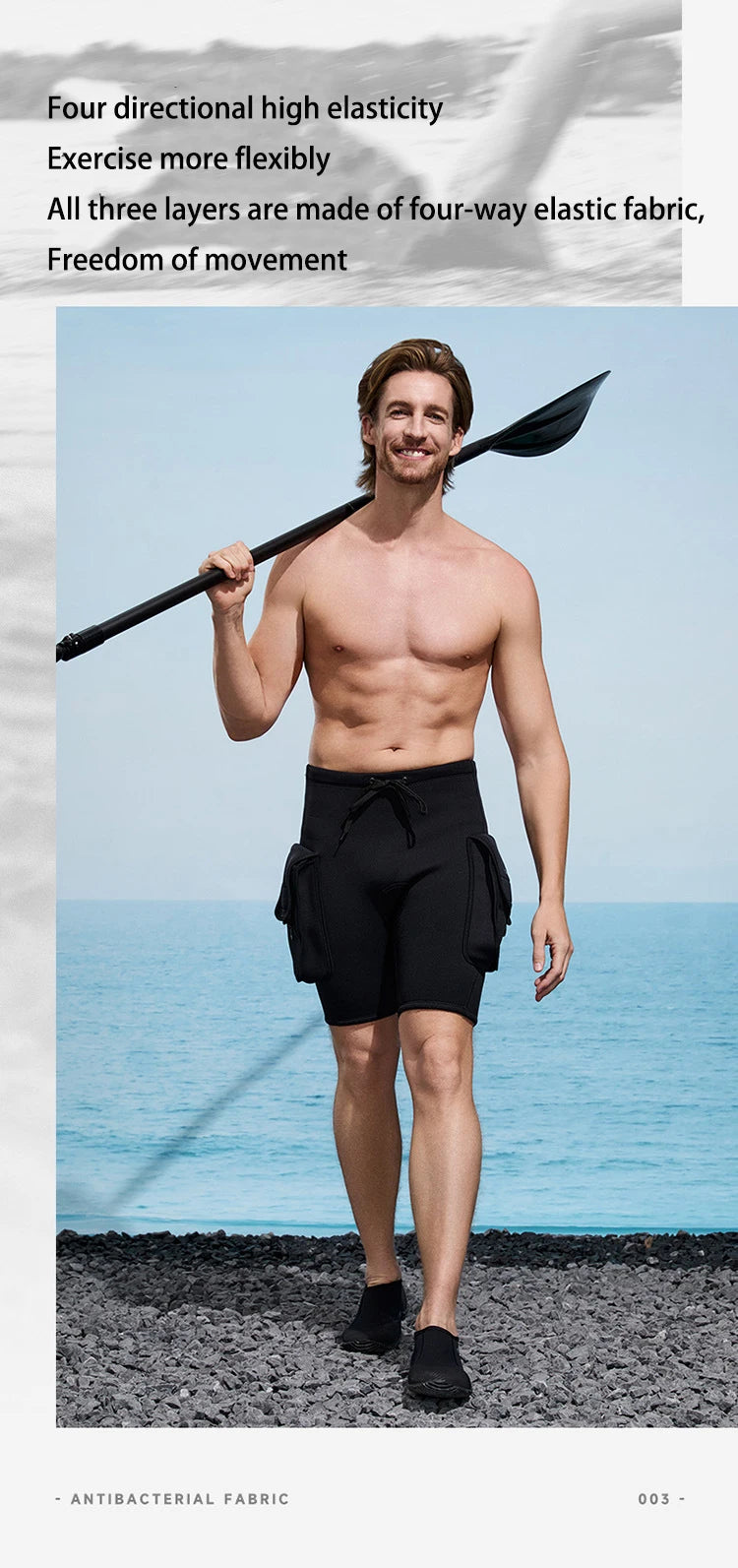 3mm Neoprene Wetsuit Tech Shorts Keep Warm Unisex Wetsuit Cargo Shorts D-Ring Buckle Leak Hole for Diving Equipment Accessories