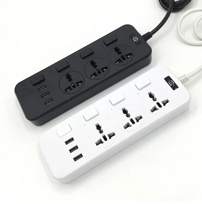 US UK EU Multi-function Power Plug-in Board 2m Extension Cable with USB Power Strip Household High-power Multi-plug Socket